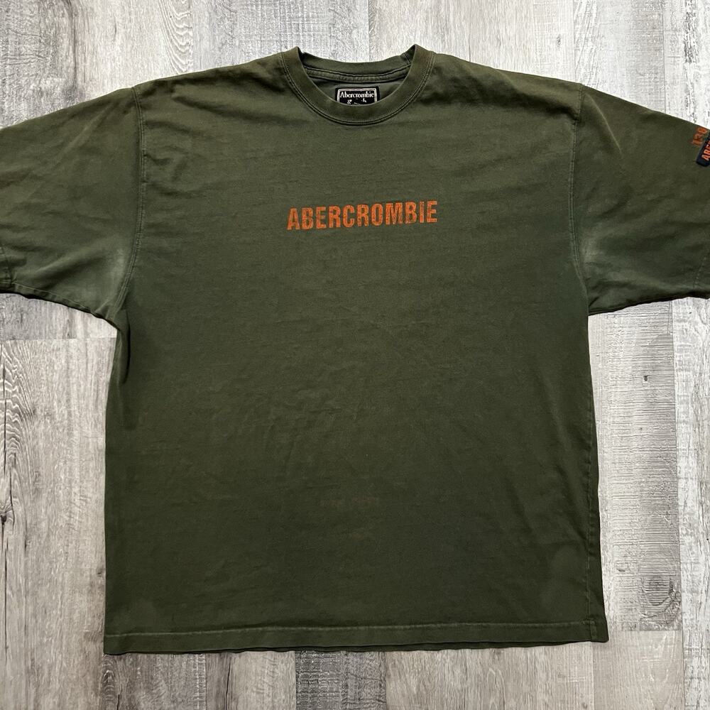 Vintage Abercrombie And Fitch T Shirt Green/Orange Chest Logo Y2K Sz XL